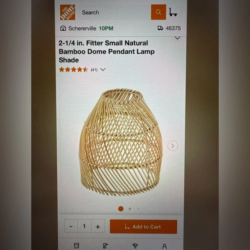 3- 2-1/4 Fitter Small Natural Bamboo Dome Pendent Lamp Shade